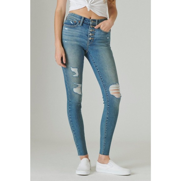 Lucky Brand High Rise Denim Mom Jean, Women's Size 4/27 Ankle - Blue - Picture 1 of 14